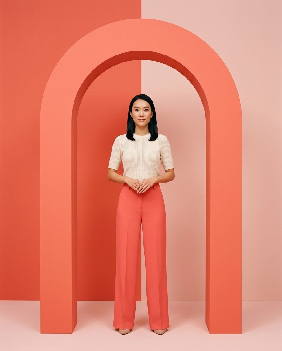 Standing in a coral arch set, flat graphic campaign