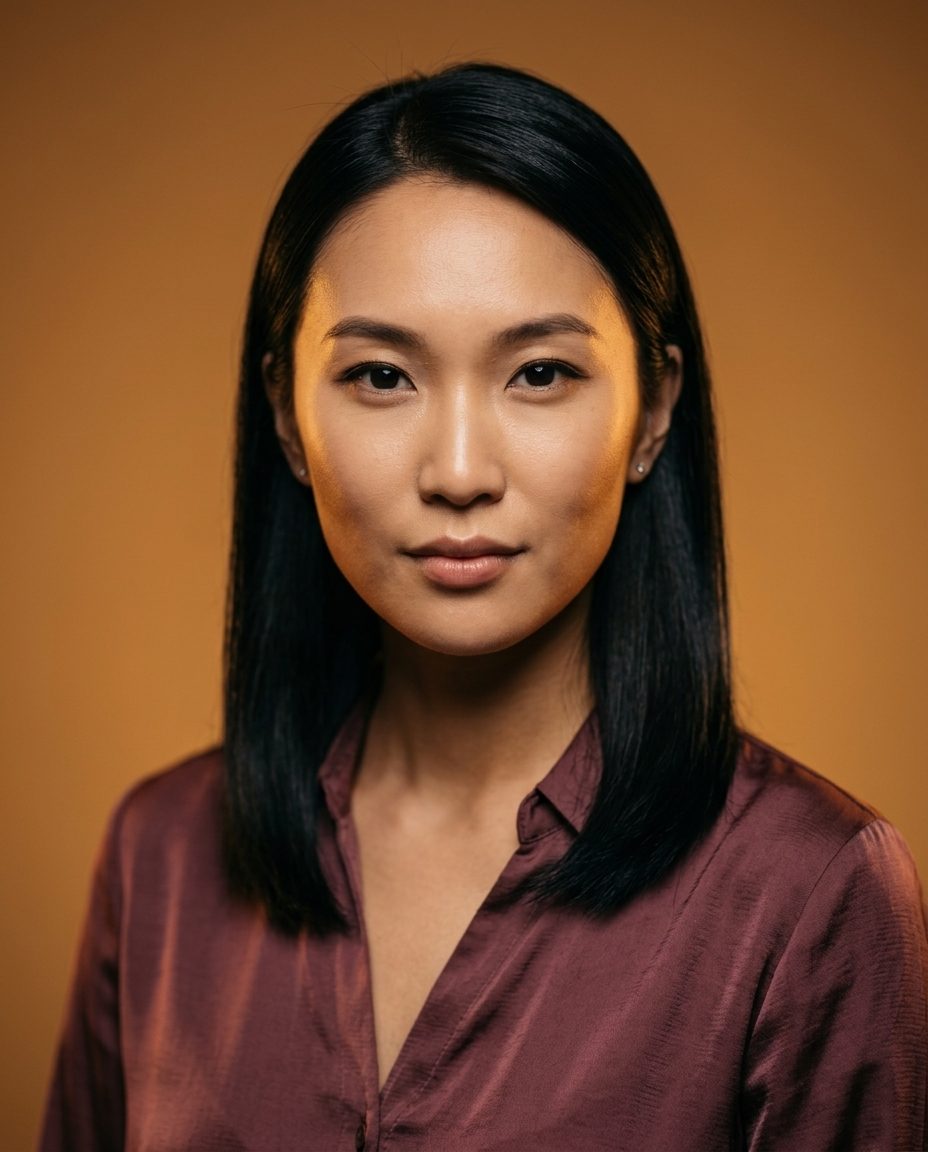 Finished campaign portrait in warm amber light